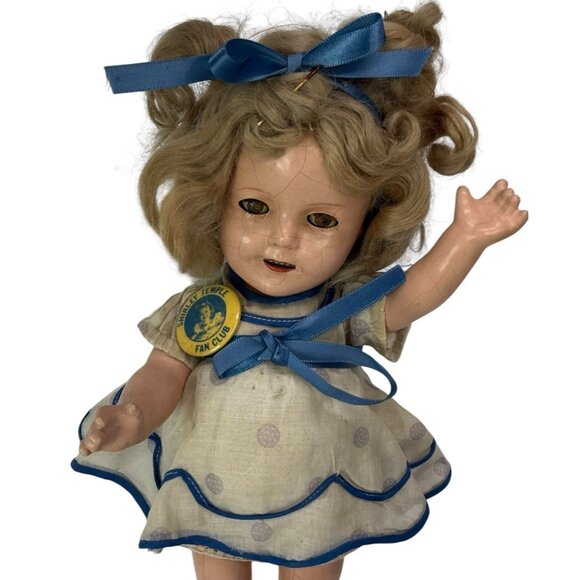 ORIGINAL BLUE DOT DRESS! Vintage 1930s Ideal Shirley Temple 13" Composition Doll